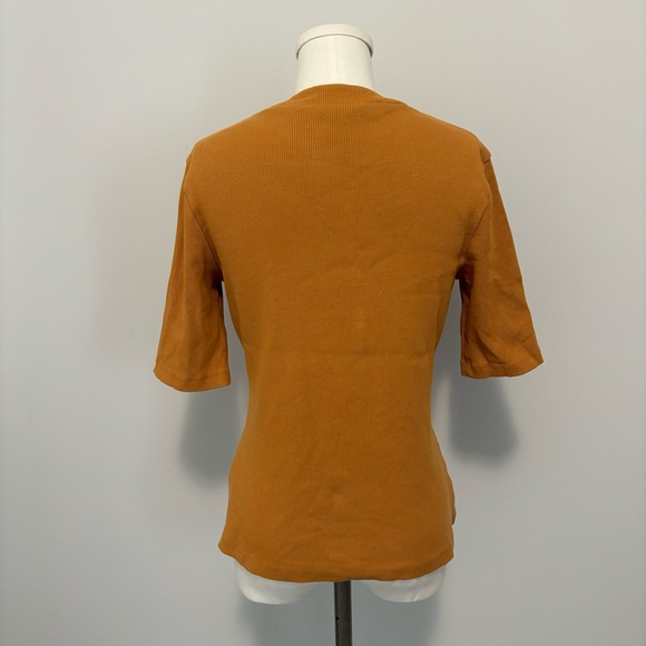 Anthropologie Maeve Ribbed Mock Neck Top Burnt Orange Rust - Picture 9 of 12